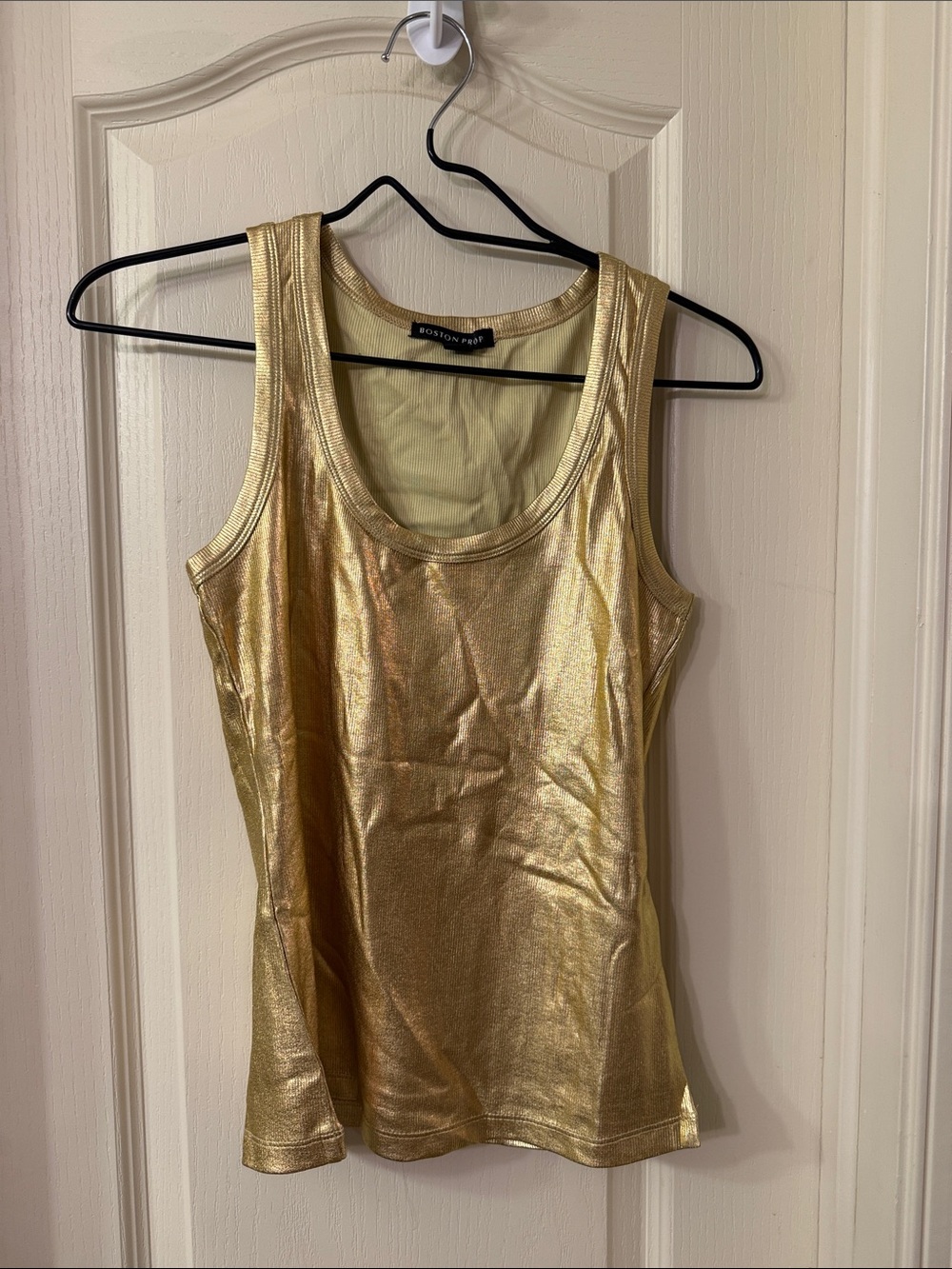 Boston Proper Metallic Gold Scoop Neck Tank